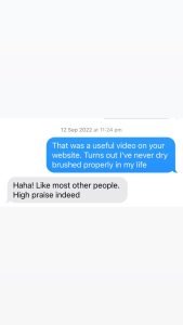 text exchange about dry brushing